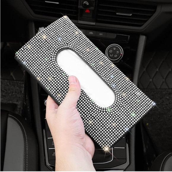 Leather Crystal Car Sun Visor Tissue Box Towel Napkin Holder - Picture 2 of 6